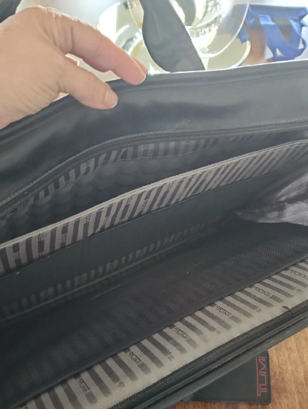 Tumi Black Leather Two-Compartment Briefcase with ID Tag